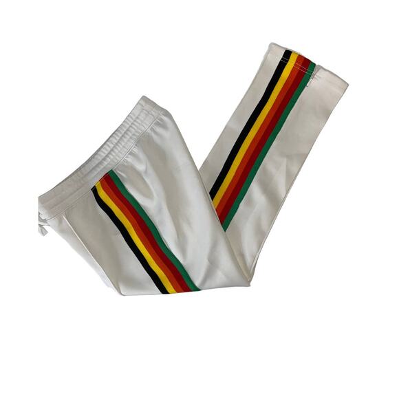 Pam & Gela Cropped Mid Rise White Track Pants Joggers Rainbow Stripes Small - Picture 7 of 14